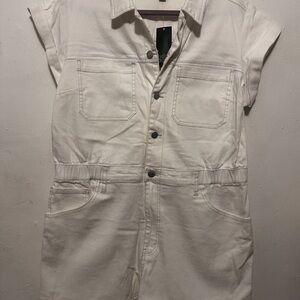 White Denim Button-Up Jumpsuit